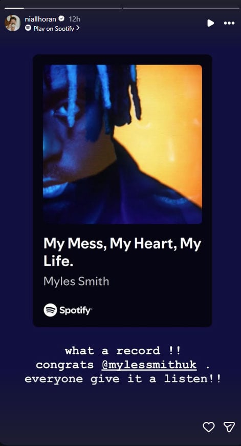 Niall Horan reacts to Myles Smith debut studio album