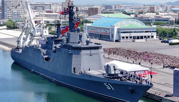 The new multipurpose destroyer Choe Hyon during its commissioning ceremony at Nampho port, North Korea, June 23, 2026, in this picture released by North Koreas official Korean Central News Agency.— Reuters