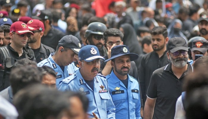 IGP Islamabad Syed Ali Nasir Rizvi inspects security during a Muharram procession on the ninth Day of Ashura at Markazi Asna Ashri Imam Bargah G-6/2, in Islamabad, June 25, 2026. — ONLINE