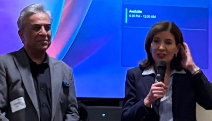 New York Governor Kathy Hochul (Left) at an event organised World Affairs Council of Boston, in Boston, Massachusetts, US, June 22, 2026. — WorldBoston