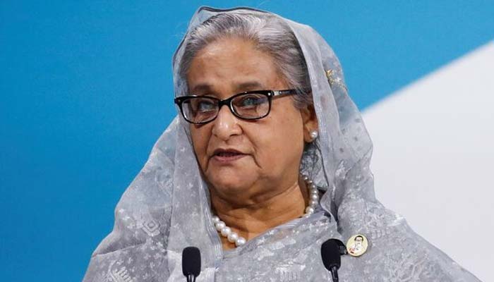 Bangladeshs Prime Minister Sheikh Hasina speaks during a plenary session at the start of the Paris Peace Forum, in Paris, France, November 11, 2021. — Reuters