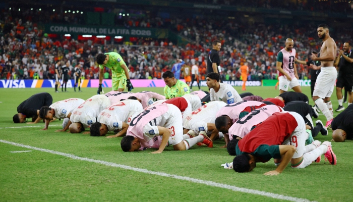 Morocco players celebrate after defeating the Netherlands in a penalty shootout to qualify for the Round of 16 of the Fifa World Cup at Estadio Monterrey, Monterrey, Mexico, June 29, 2026. — Reuters