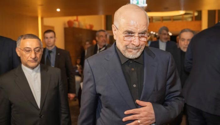 Speaker of the Islamic Parliament of Iran Mohammed Bagher Ghalibaf arrives at the Burgenstock resort in Obbuergen, near Lucerne, Switzerland, June 21, 2026. — Reuters