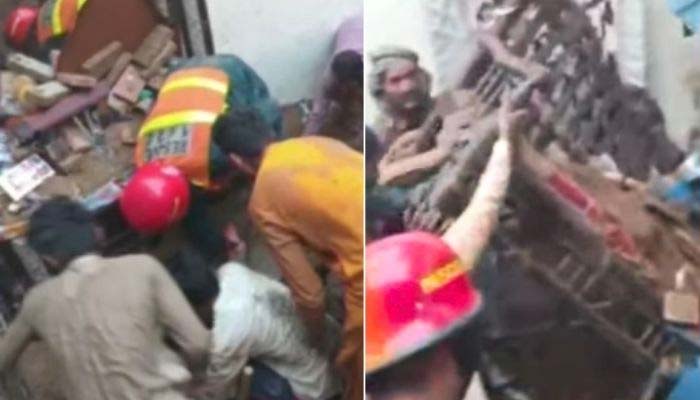 Rescue workers search through the rubble after the roof of a tuition centre collapsed in Lahores Kahna area on June 30, 2026. — Screengrab via Geo News