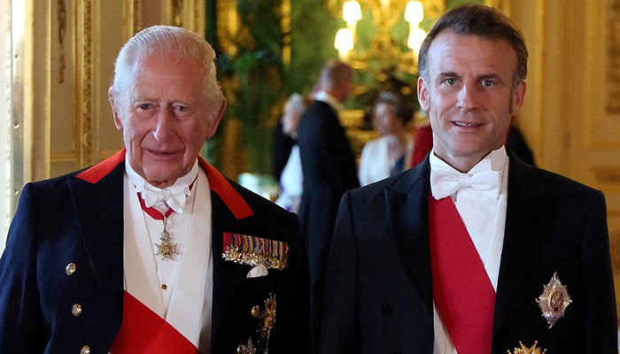 Britains King Charles and President of France Emmanuel Macron attend the State Banquet at Windsor Castle, Berkshire, Britain, July 8, 2025. — Reuters