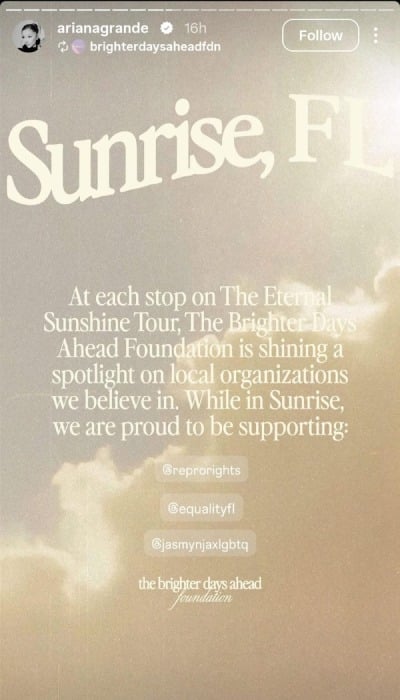Ariana Grande gives back as Eternal Sunshine Tour arrives in Florida