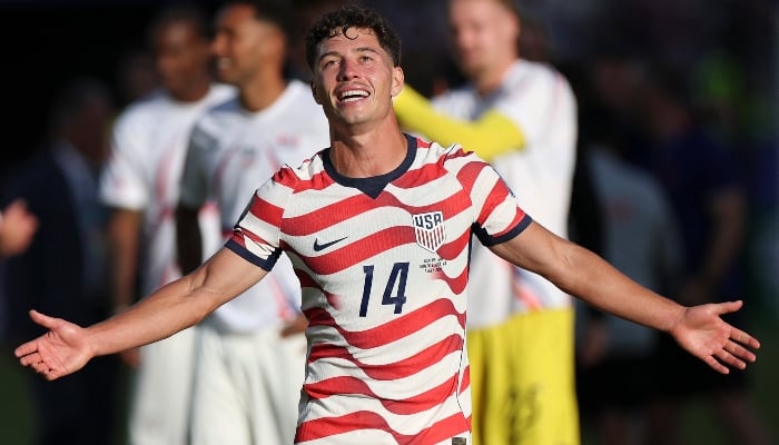 Sebastian Berhalter #14 of the United States celebrates victory after the Fifa World Cup 2026 Round of 32 match between USA and Bosnia and Herzegovina at San Francisco Bay Area Stadium on July 01, 2026 in Santa Clara, California, US. — AFP