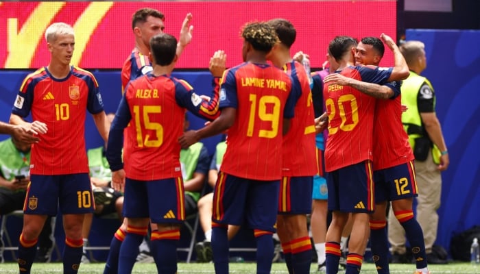 Spain players celebrate scoring their second goal in Fifa World Cup 2026 Round of 32 match against Austria at Los Angeles Stadium, Inglewood, California, US, July 2, 2026. — Reuters