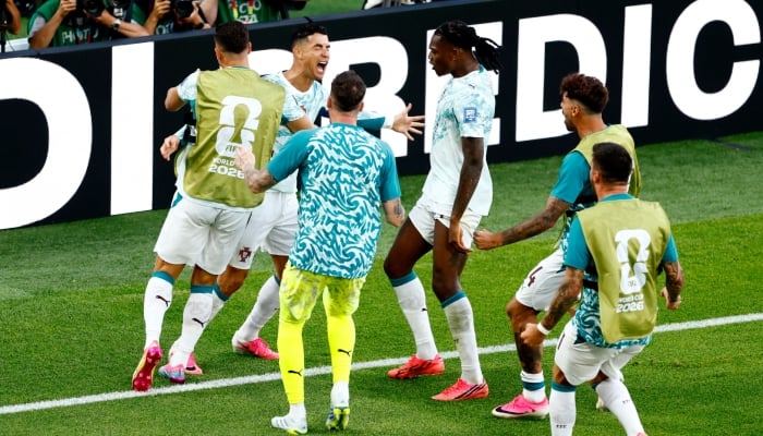Portugals Cristiano Ronaldo celebrates scoring their first goal with teammates in Fifa World Cup 2026 Round of 32 match against Croatia at Toronto Stadium, Toronto, Canada, July 2, 2026. — Reuters