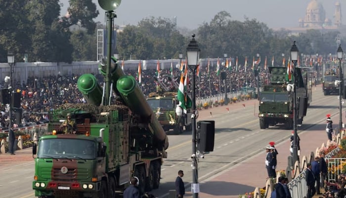 The Indian Armys BrahMos missile launcher is displayed during the Republic Day parade in New Delhi, India, January 26, 2026. — Reuters