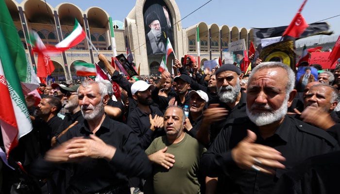 People attend a public farewell ceremony to pay their respects to late Supreme Leader Ayatollah Ali Khamenei, who was martyred on February 28 in Israeli and US airstrikes, at the Imam Khomeini Grand Mosalla, in Tehran, Iran July 4, 2026. — Reuters