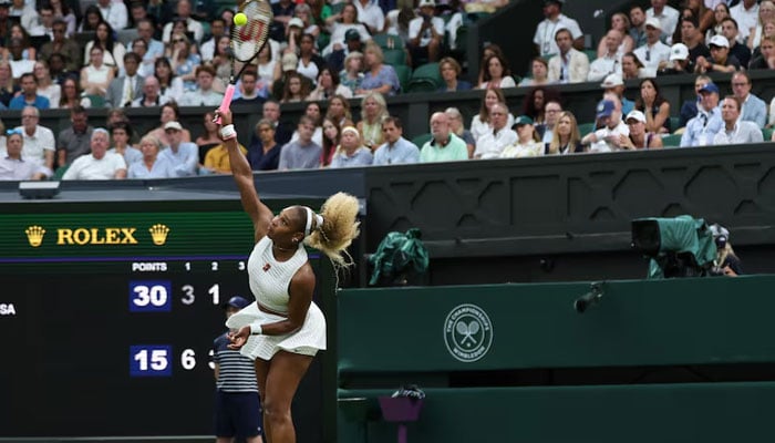 Serena Williams (USA) serves against Maya Joint (AUS) (not pictured) on day two of The Championships Wimbledon 2026 at All England Lawn Tennis and Croquet Club on June 30, 2026. — Reuters