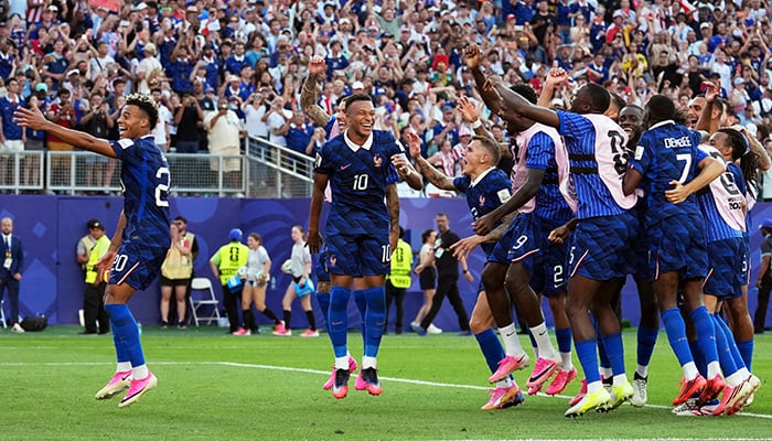 Frances Desire Doue, Kylian Mbappe and teammates celebrate after their 1-0 victory over Paraguay in the Fifa World Cup 2026 Round of 16 match at Philadelphia Stadium in Philadelphia, Pennsylvania, US, on July 4, 2026. — Reuters