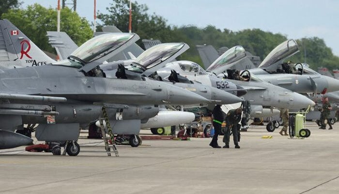 Combat aircrafts from a Nato country stand in front of a hangar during a fighter plane maneuver exercise at the American militarys Ramstein Air Base, near Ramstein-Miesenbach, Germany, June 6, 2024.— Reuters/File