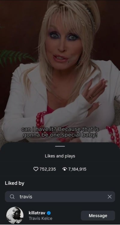 Travis Kelces reaction to Dolly Partons baby request goes viral