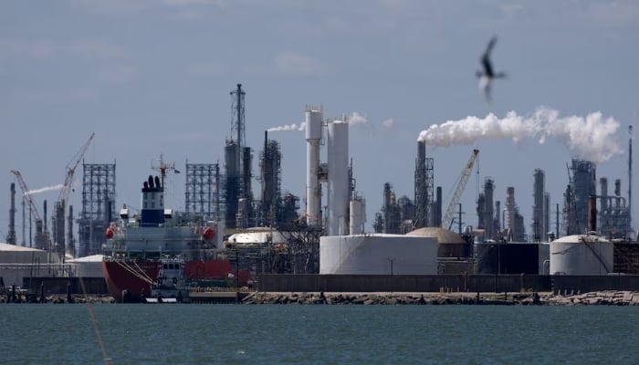 The Rishiri Galaxy, an oil and chemical tanker sailing under the flag of Panama, is docked at the Texas City docks next to the Marathon Galveston Bay Refinery, in Texas City, Texas, US, March 18, 2026. — Reuters