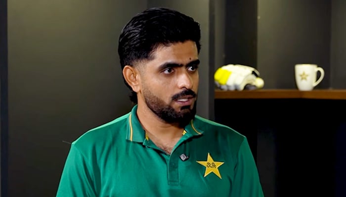 Pakistan Test captain Babar Azam speaks during an interview with Salman Butt (not pictured) in this still taken from a video, released on July 6, 2026. — PCB