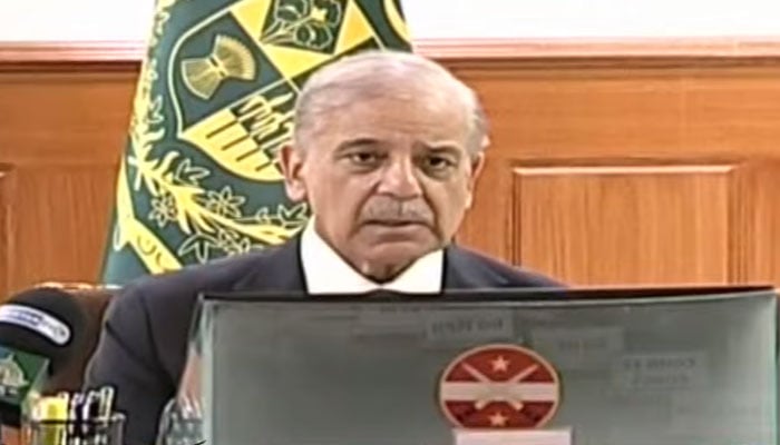 Prime Minister Shehbaz Sharif is addressing a provincial Apex Committee meeting in Quetta on July 9, 2026. — YouTube/screengrab