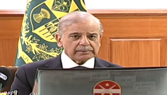 Prime Minister Shehbaz Sharif is addressing a provincial Apex Committee meeting in Quetta on July 9, 2026. — YouTube/screengrab