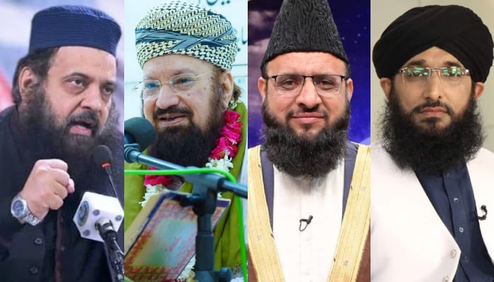 (From left) Prominent religious scholars Allama Ibtisam Elahi Zaheer, Allama Kaukab Noorani Okarvi, Mufti Muhammad Naveed Abbasi, and Mufti Muhammad Hanif Qureshi. — Facebook/YouTube/File