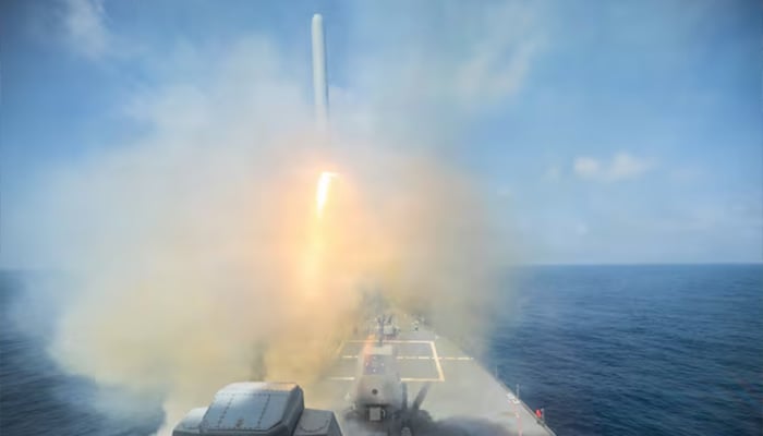 Arleigh Burke-class guided-missile destroyer USS Spruance fires a Tomahawk Land Attack Missile in support of Operation Epic Fury, at an undisclosed location, February 28, 2026. — Reuters