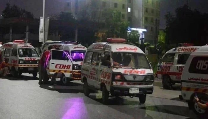 Several Edhi ambulances can be seen in this undated image. — AFP/File