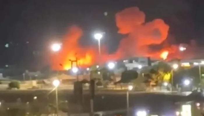 Smoke and flames rise after an explosion in Bandar Abbas, Hormozgan Province, Iran, in this screengrab obtained from a social media video released on July 8, 2026. — Reuters