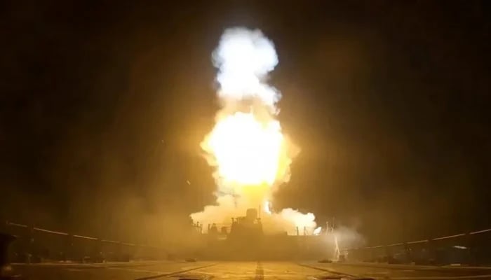 A projectile is fired during what the US Central Command said was a third round of strikes this week against Iran, in this screengrab taken from a handout video released on July 11, 2026 — Reuters