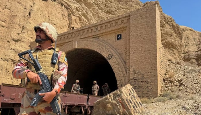 Pakistan Army soldiers stand at a tunnel in Bolan, Balochistan. — Reuters/File