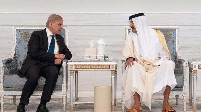 PM Shehbaz meets Qatar emir in Doha, conveys condolences over former emir’s death