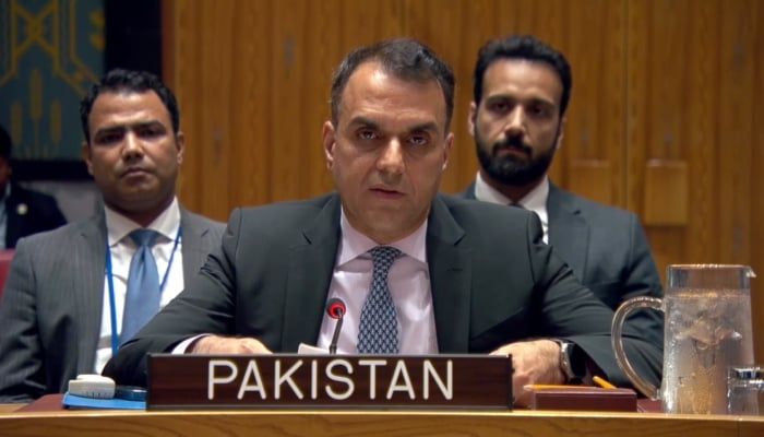 Pakistans Deputy Permanent Representative to the UN Ambassador Usman Jadoon addressing an emergency meeting of the United Nations Security Council on the situation in Yemen on July 13, 2026. — X@PakistanUN_NY