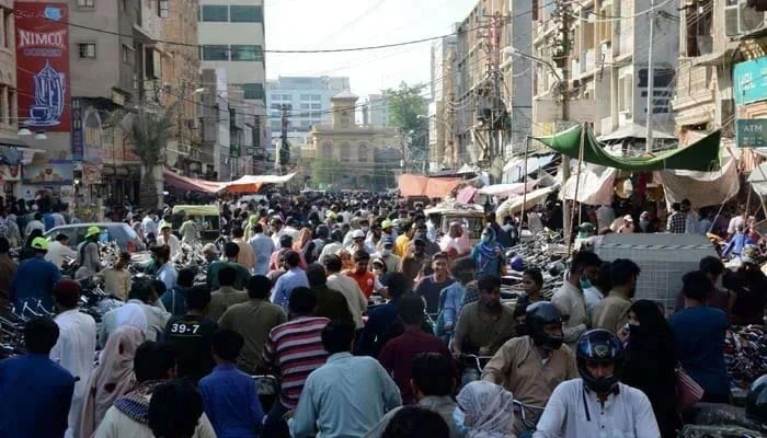 The representational image shows people thronging the Bohri Bazaar in Saddar, Karachi. — AFP/File