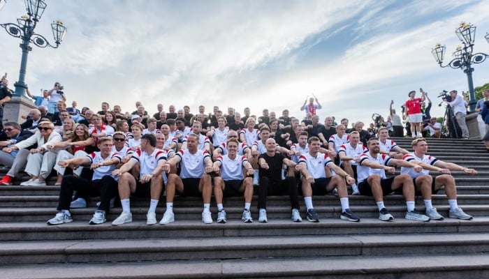 The mens national football team is greeted by the audience at Slottsplassen after returning to Norway from the USA, in Oslo, Norway, July 13, 2026. — Reuters