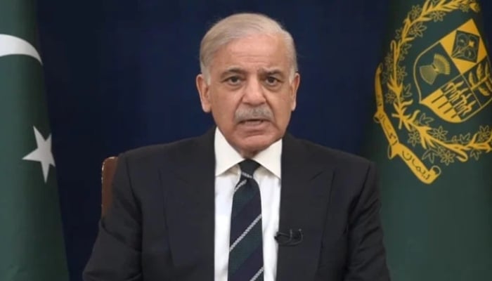 Prime Minister Shehbaz Sharif addresses the nation on March 9, 2026. — Screengrab via YouTube/GeoNews