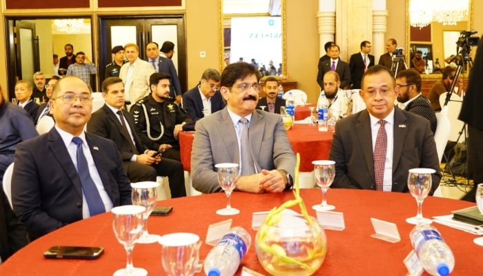 Sindh Chief Minister Murad Ali Shah (centre) gestures during Indonesia-Pakistan Investment and Business Forum in Karachi, July 14, 2026. — Consulate General of the Republic of Indonesia in Karachi