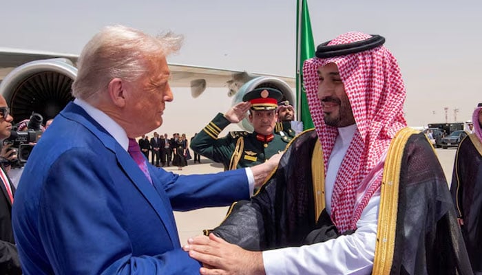 US President Donald Trump shakes hands with Saudi Crown Prince Mohammed Bin Salman during a welcoming ceremony in Riyadh, Saudi Arabia, May 13, 2025.— Reuters