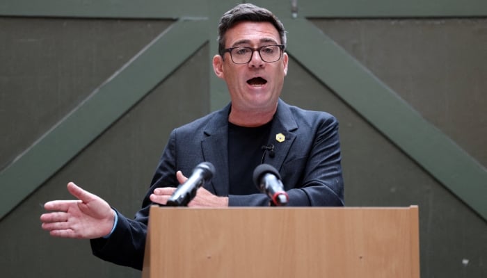 Andy Burnham, British member of parliament (MP) for Makerfield, delivers a speech at the Peoples History Museum in Manchester, Britain, June 29, 2026. — Reuters