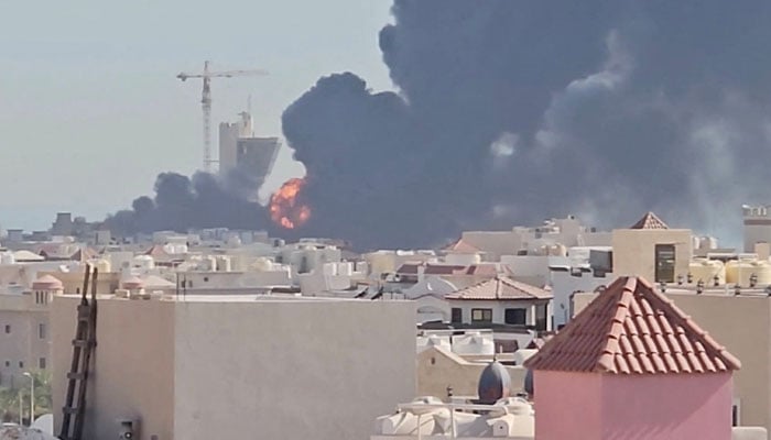 Smoke billows near the oil facility in Mangaf, Kuwait, July 18, 2026, in this screen grab obtained from a social media video. — Reuters
