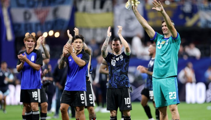 Argentinas Lionel Messi and teammates applaud fans after the 2-1 win during Fifa World Cup 2026 semi-final between England and Argentina at Atlanta Stadium in Atlanta, Georgia, US, July 15, 2026. — AFP