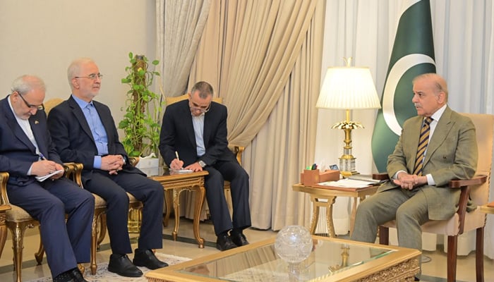 Iranian Interior Minister Eskandar Momeni (second from left) calls on Prime Minister Shehbaz Sharif in Islamabad on July 21, 2026. — X/@PakPMO