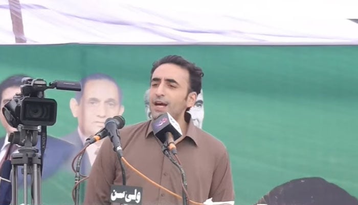 Pakistan Peoples Party (PPP) Chairman Bilawal Bhutto-Zardari addresses public rally in Mirpur City, Azad Jammu and Kashmir  on July 22, 2026. — YouTube/Geo News/ screengrab