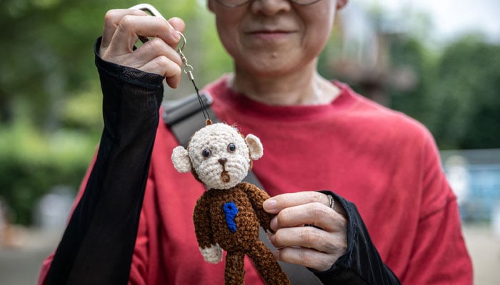 A visitor holds a selfmade stuffed toy resembling the male Japanese macaque monkey named Punch, who was abandoned by his mother shortly after birth, at Ichikawa City Zoo and Botanical Gardens in Ichikawa on July 24, 2026. — AFP