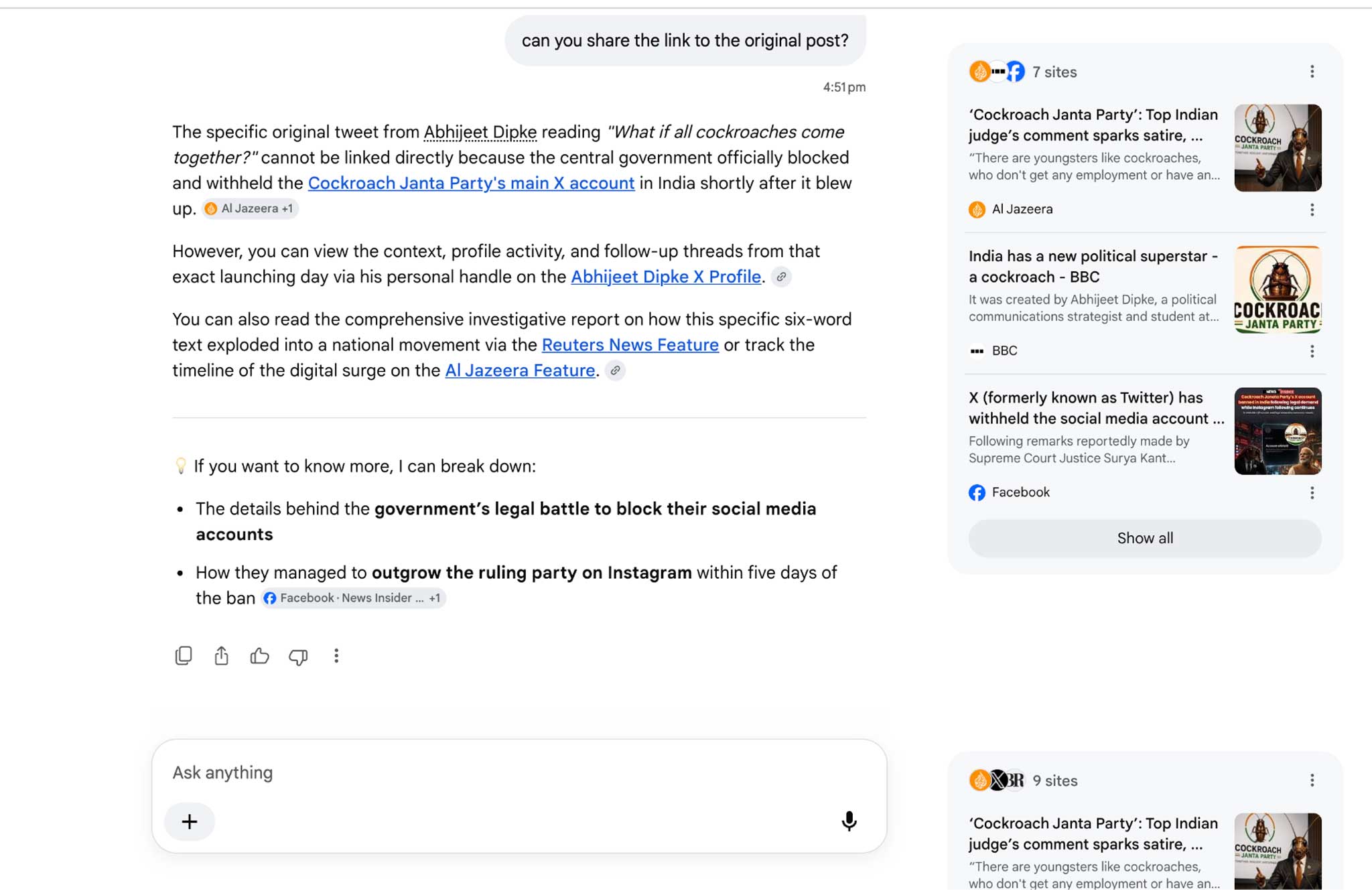 All hail to Cockroaches! Not just BJP, even Google AI seems afraid of Indian party