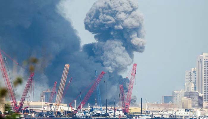 Smoke rises in the sky after blasts were heard in Manama, Bahrain, February 28. — Reuters