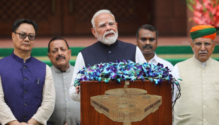 Indian Prime Minister Narendra Modi addresses the press upon his arrival to attend the first day of the monsoon session of parliament in New Delhi, India, July 20, 2026. — Reuters