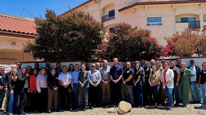 Prince Harry pictured with California's first responders for heartfelt discussion