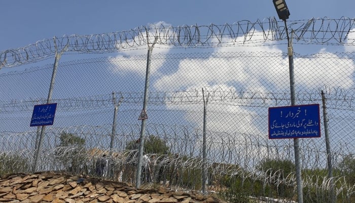 A general view of border fencing between Afghanistan and Pakistan is seen during an organised media tour to the Pakistan-Afghanistan crossing border, in Torkham, September 2, 2021. — Reuters