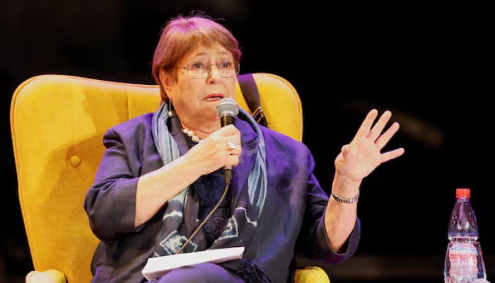 Former Chilean President Michelle Bachelet, a candidate for UN Secretary-General, speaks at an event commemorating the 20th anniversary of the first government presided over by a woman at the University of Valparaiso in Valparaiso, Chile, March 31, 2026. — Reuters