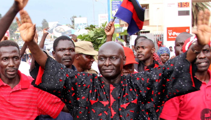 Olara Otunnu, leader of the Uganda Peoples Congress party, arrives for his nomination as presidential candidate in the capital Kampala October 26, 2010. — Reuters