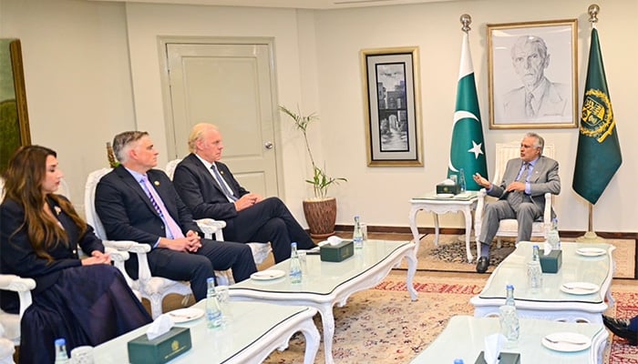 US congressional delegation comprising Ryan Zinke and Michael Baumgartner calls on Deputy Prime Minister and Foreign Minister Senator Ishaq Dar at Ministry of Foreign Affairs, Islamabad, on July 28, 2026. — X/@ForeignOfficePk
